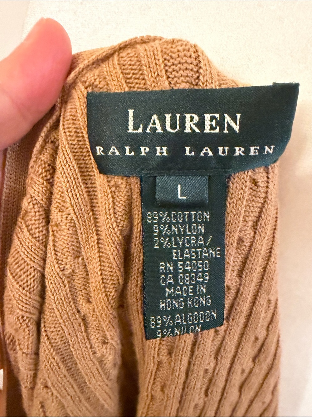 Ralph Lauren Cable Knit Cardigan Sweater Women’s Size L Camel Brown Button Front - Picture 15 of 16